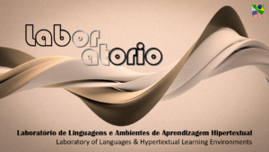 Conceptual image: figures intersected tracks that simulate moving from left to right while rotating around themselves; also figuring a small image indicating that the site is available in Portuguese and English.
