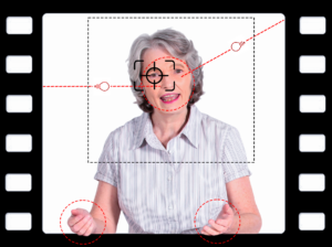 Figure - Image of a teacher over which are marks of lighting points and vectors, priority areas of exposure, dynamic focal point